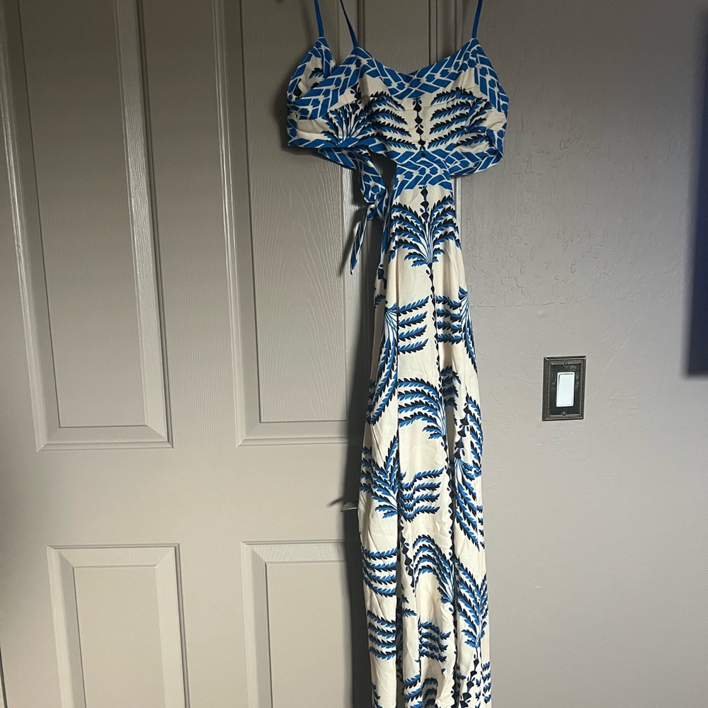 Elegant Blue and White Maxi Dress